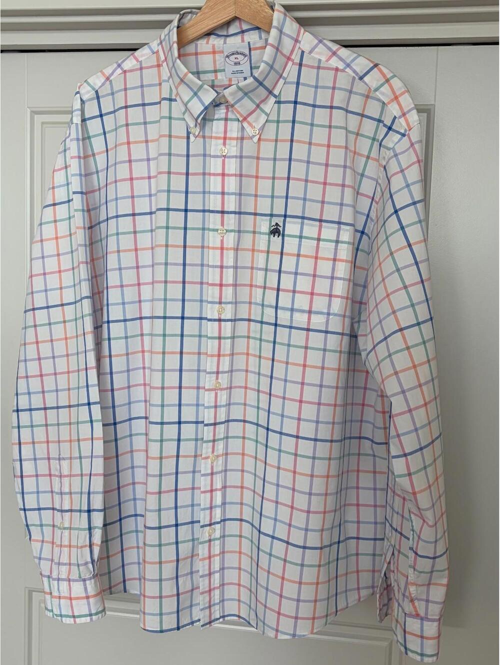 Brooks Brothers Friday Shirt Men XL Windowpane Button Down Long Sleeve